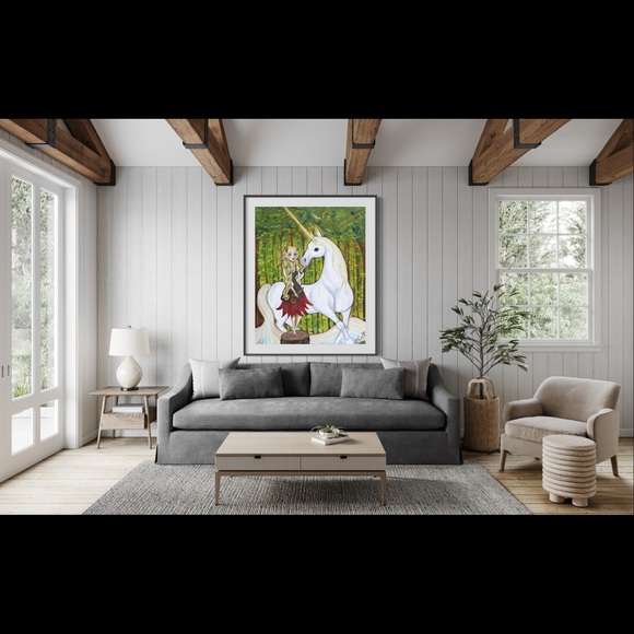 Unicorn Fern Forest Encounter Art Print Oil Painting Book Illustration Fantasy - Picture 7 of 10